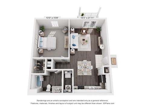 Floor plan for 1 bed, 1 bath, 850 sqft